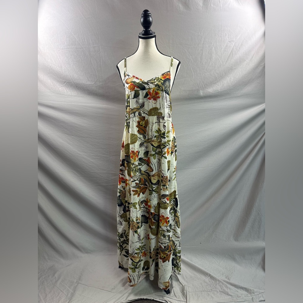 Boho Plant Printed Ruffle Hem Spaghetti Strap Dress Maxi - Picture 6 of 9